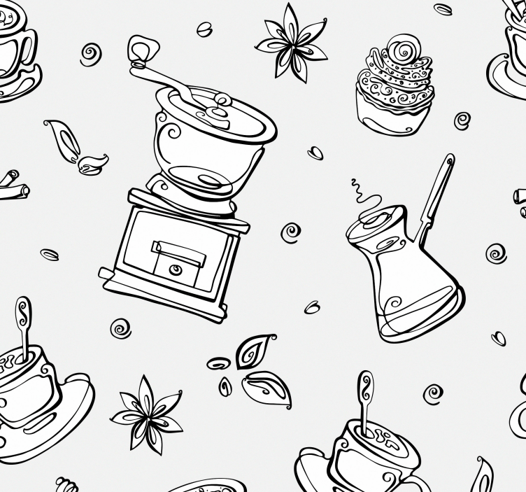 Coffee Motif Sketch kitchen wallpaper - TenStickers