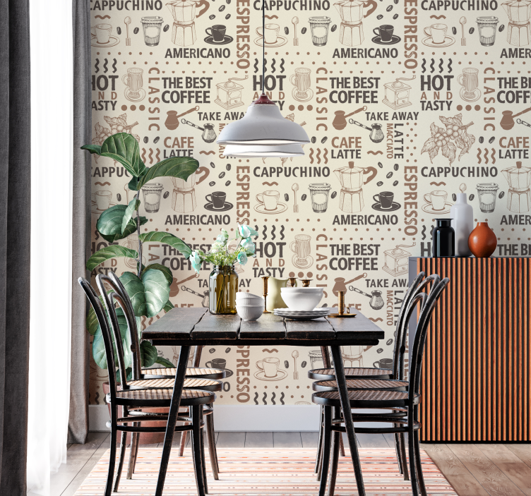 coffee pattern wallpaper for dining area - TenStickers