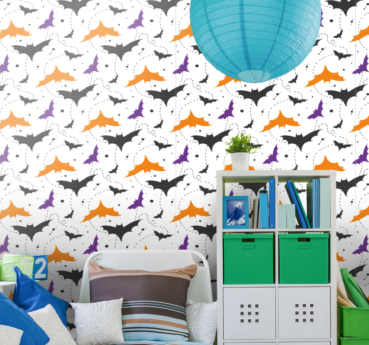 Colorful Bat Pattern cute halloween wallpaper - TenStickers