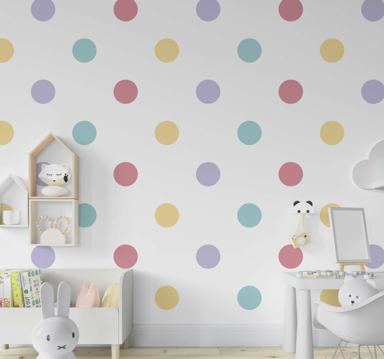 Minimalist colored dods nursery room wallpaper - TenStickers