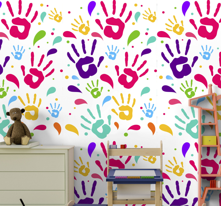 Colorful Handprints wallpaper childrens room - TenStickers