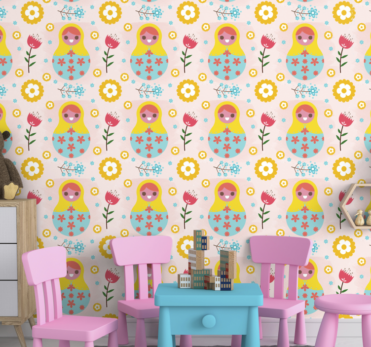 Colorful russian dolls wallpaper childrens room - TenStickers