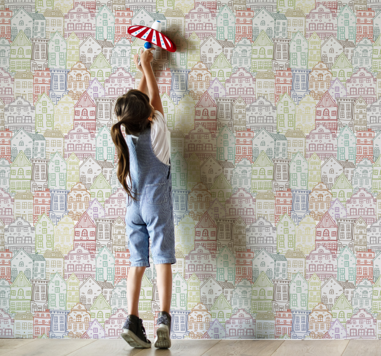 Colorful houses children's wallpaper - TenStickers