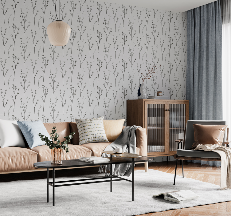 Cotton tree pattern grey wallpaper - TenStickers