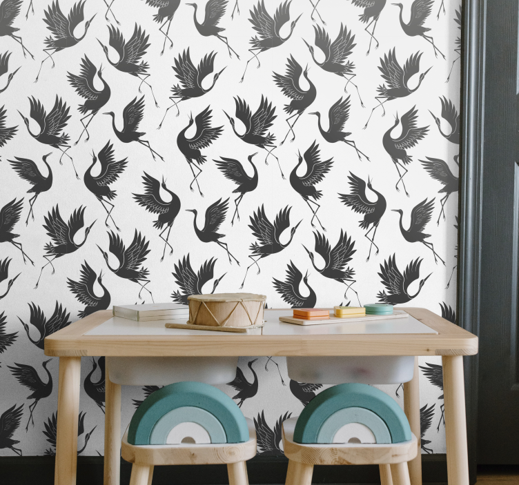 Crane Silhouette Motif birds in wallpaper - TenStickers