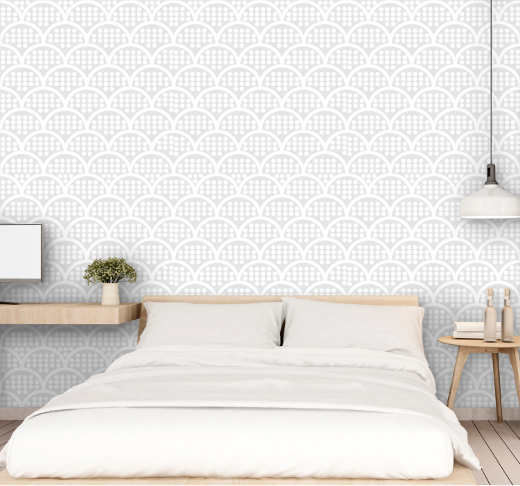 Curved grey elegant pattern master bedroom wallpaper - TenStickers