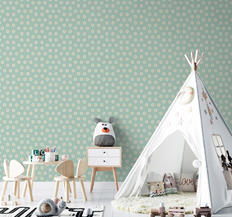 Green floral pattern wallpaper childrens room - TenStickers