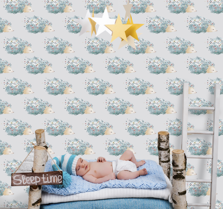 Floral hedgehog pattern animals wallpaper - TenStickers