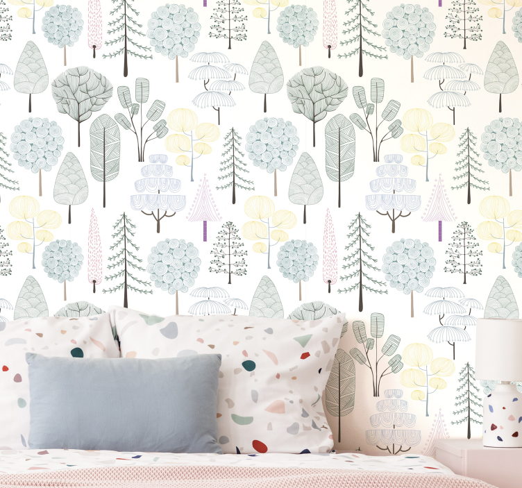 Cute little trees plants wallpaper - TenStickers