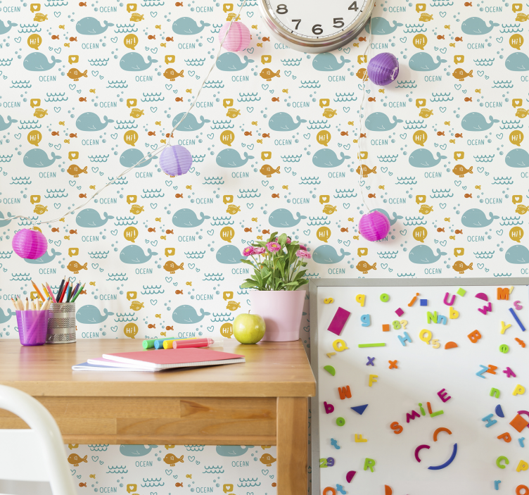 Cute Ocean Whales animals wallpaper - TenStickers