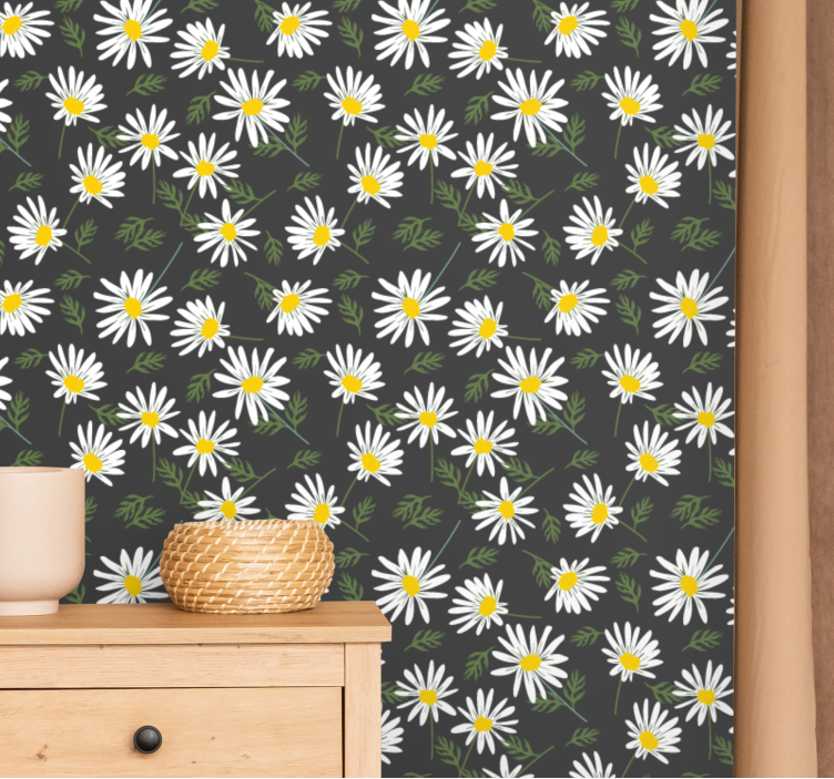 Daisies and Leaves flowers wallpaper - TenStickers