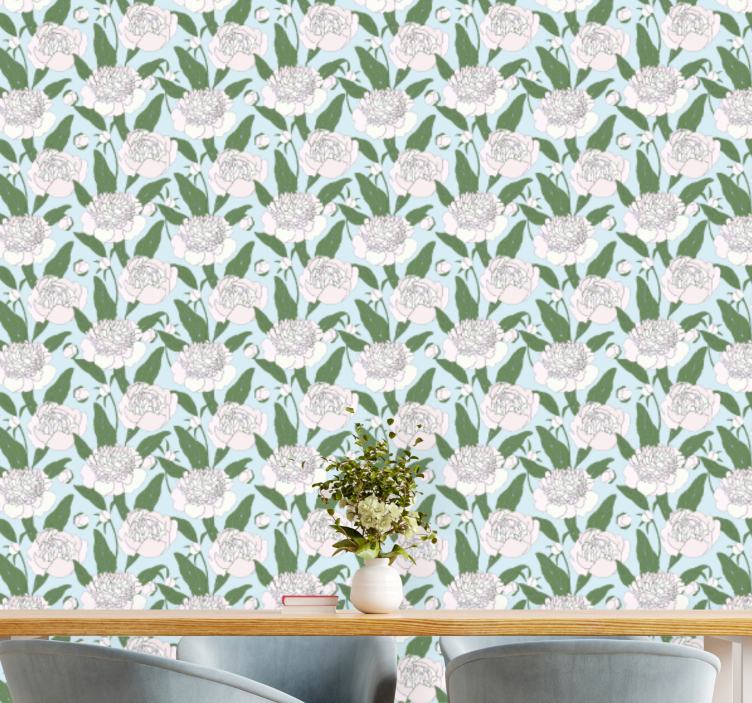 Delicate white pattern flowers wallpaper - TenStickers
