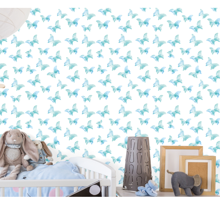 Blue and white motif butterflies wallpaper - TenStickers