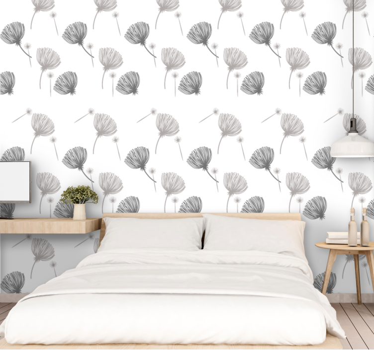 White delicate motif flowers wallpaper - TenStickers