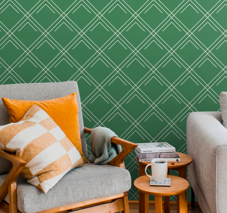 Diagonal green motif wallpaper geometric - TenStickers