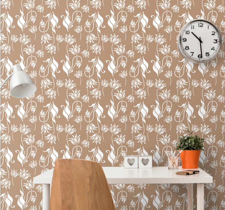 Elegant beige display floral wallpaper - TenStickers