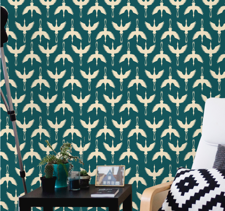 Elegant beige designs birds in wallpaper - TenStickers