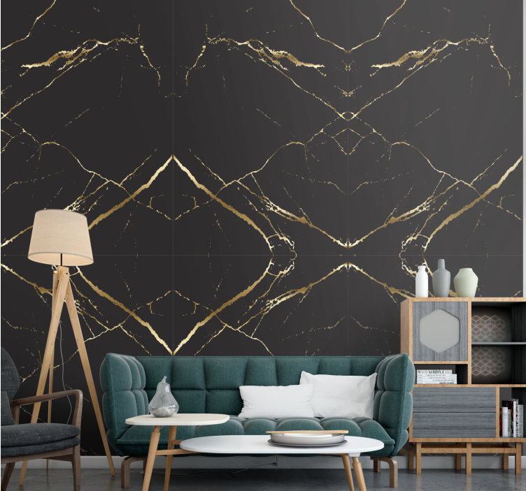 Elegant black and golden design marble effect wallpaper - TenStickers