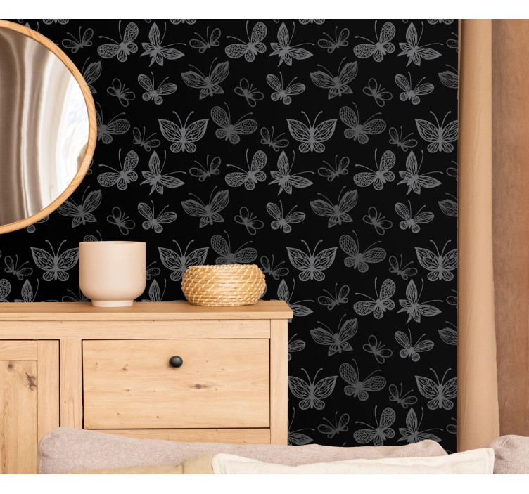 Elegant black silhouettes butterflies wallpaper - TenStickers
