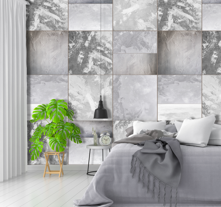 Elegant Gray Tiles marble effect wallpaper - TenStickers