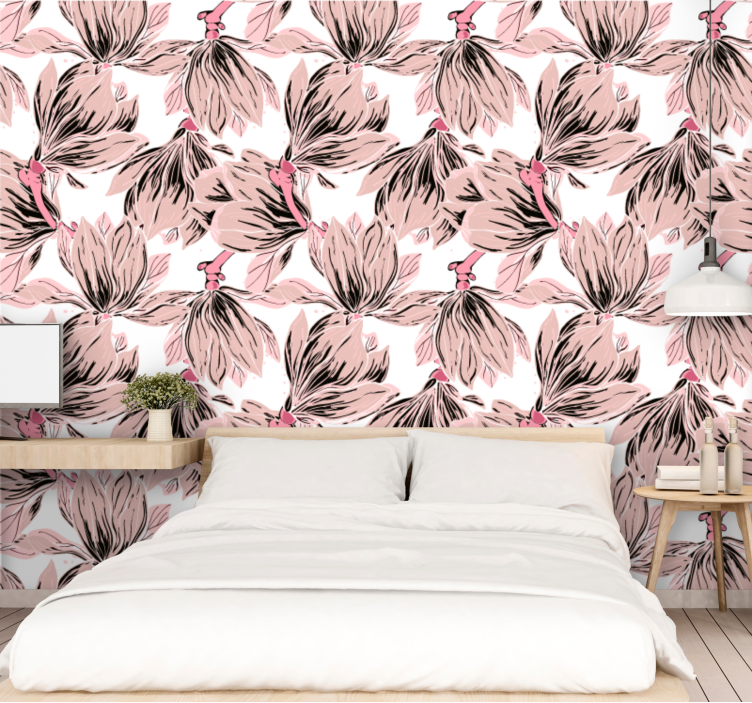 Elegant Pink Blooms floral wallpaper - TenStickers