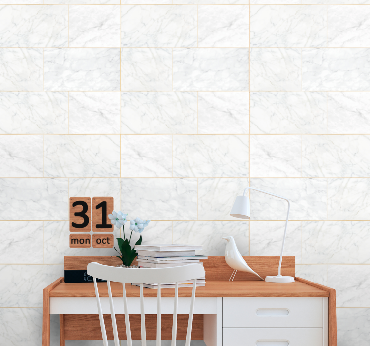Elegant white tiles marble effect wallpaper - TenStickers