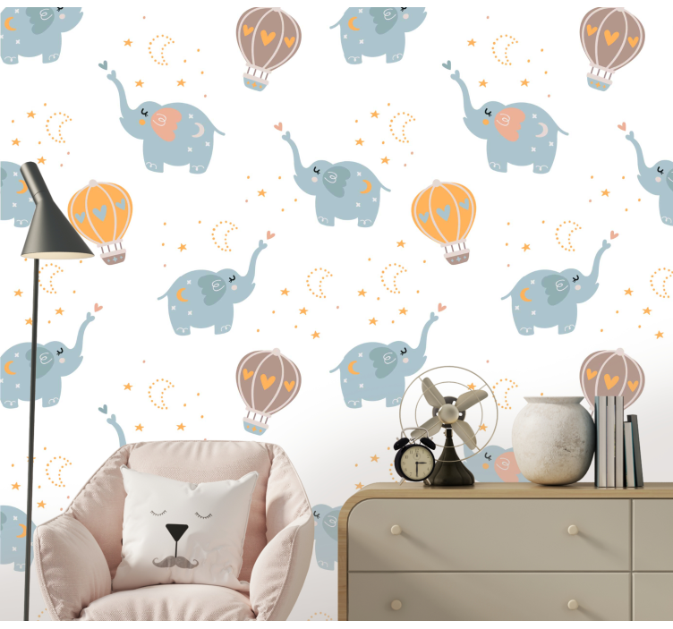Elephant Balloon Dance nursery room wallpaper - TenStickers