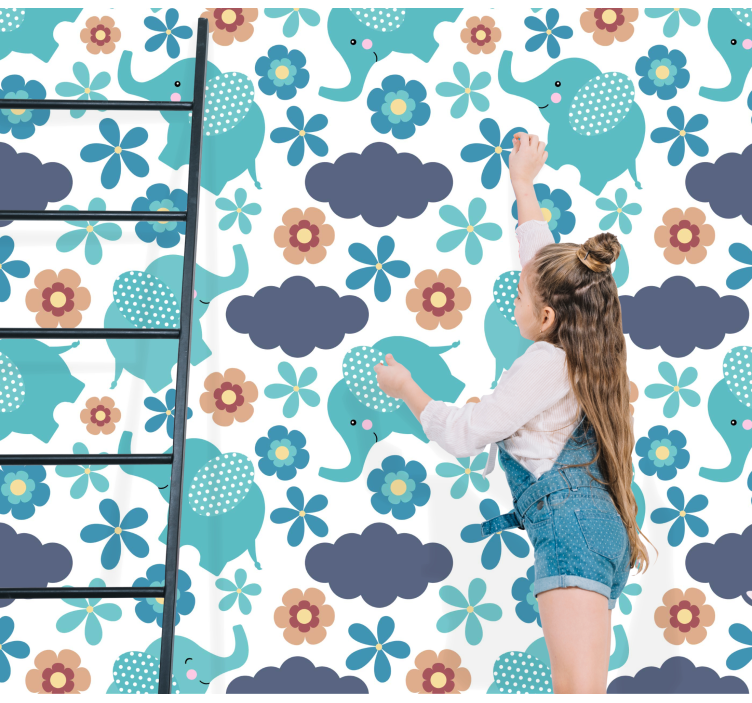 Elephant Floral Play elephants wallpaper - TenStickers