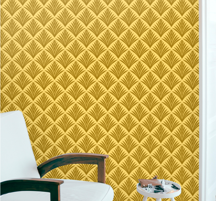 Fanned yellow pattern leaves wallpaper - TenStickers