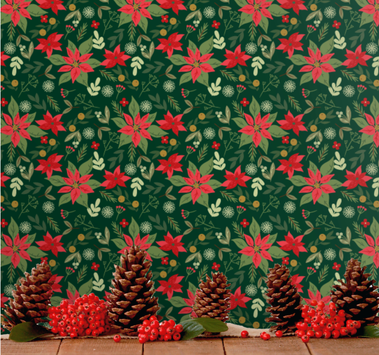 Festive Floral Pattern holiday christmas wallpaper - TenStickers