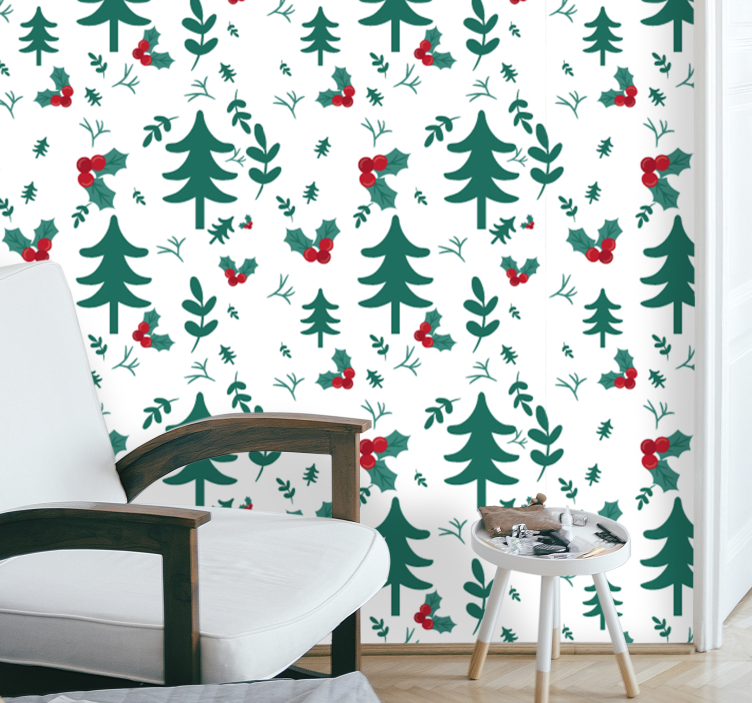 Festive Tree Pattern holiday christmas wallpaper - TenStickers