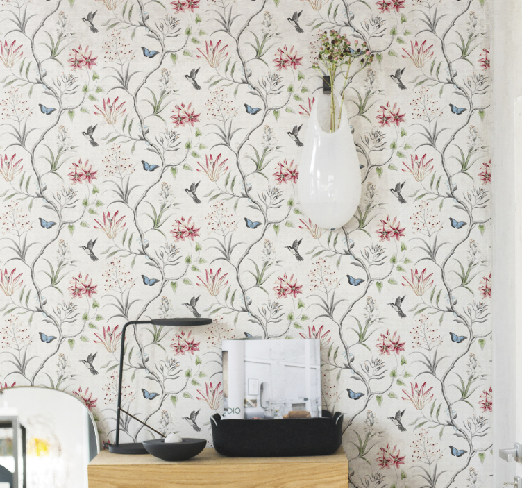 Floral Bird Pattern floral wallpaper - TenStickers