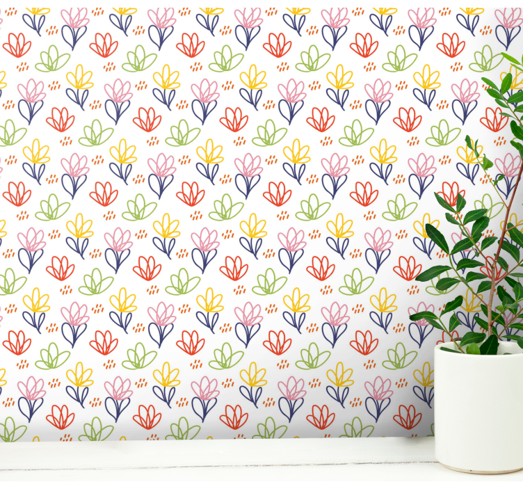 Floral Doodle Pattern flowers wallpaper - TenStickers