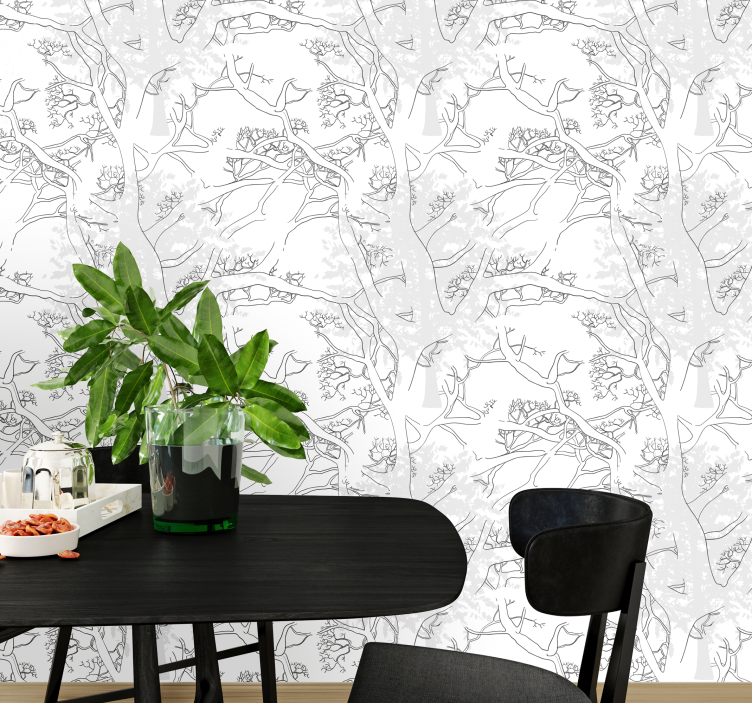 Floral Line Art grey wallpaper - TenStickers