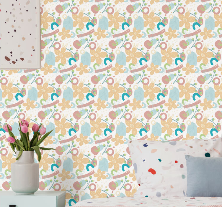 Floral simple motif abstract wallpaper - TenStickers