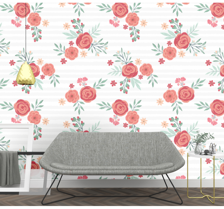 Floral Striped Pattern flowers wallpaper - TenStickers