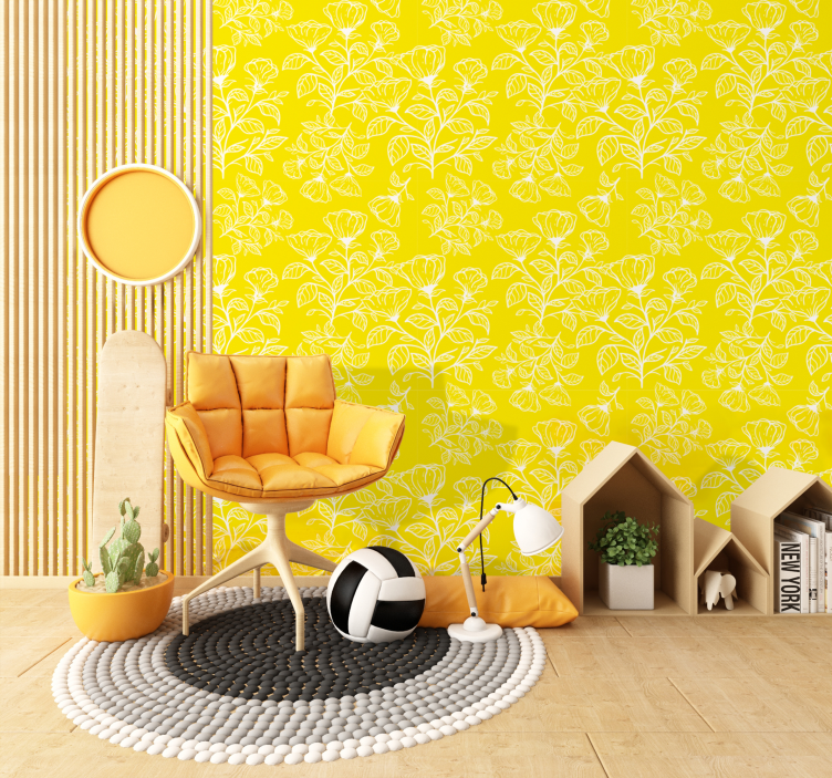 flowers design pattern Yellow wallpaper - TenStickers