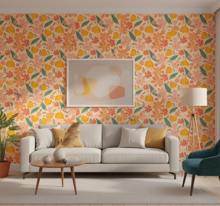 Flowers wallpaper colorful vintage leaves and flowers - TenStickers