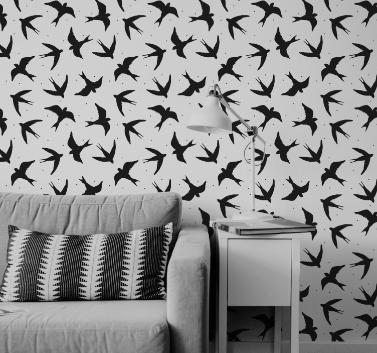 Flying Swallows Pattern birds in wallpaper - TenStickers