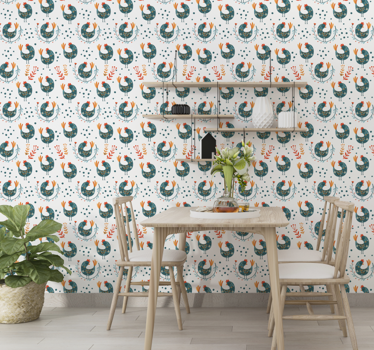 Folksy Rooster Motif animals wallpaper - TenStickers