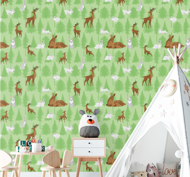 Forest Animal Pattern animals wallpaper - TenStickers