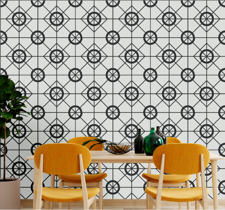 Geometric black pattern tile effect wallpaper - TenStickers