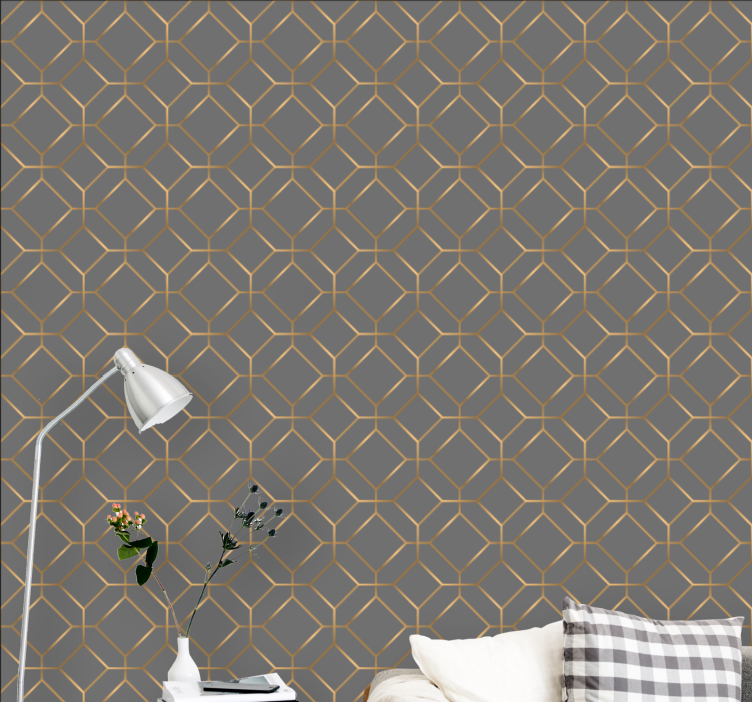 Hexagonal gold pattern geometric wallpaper - TenStickers
