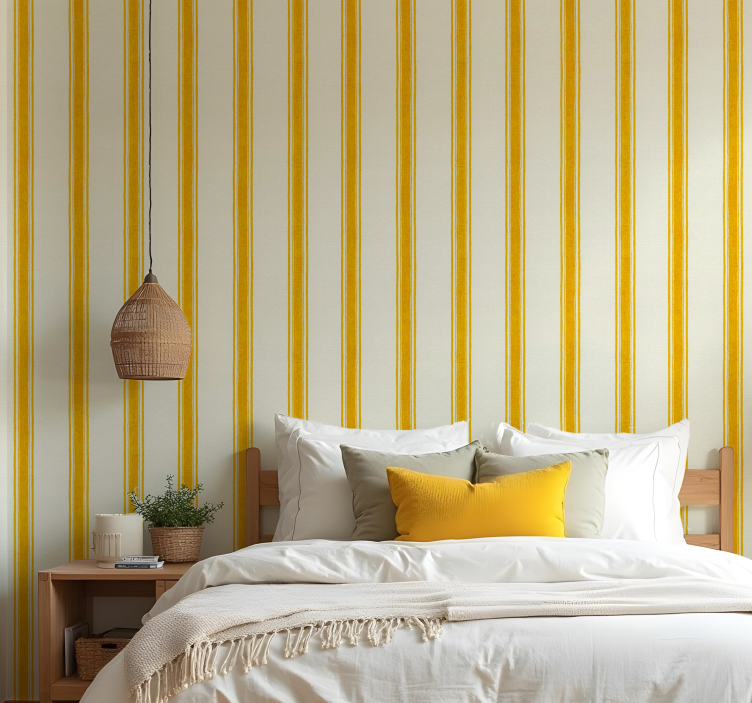 Geometric wallpaper in yellow vertical lines - TenStickers