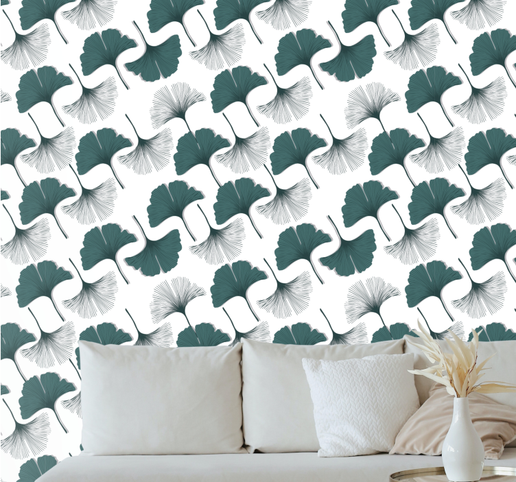 Ginkgo grey arrangement leaves wallpaper - TenStickers