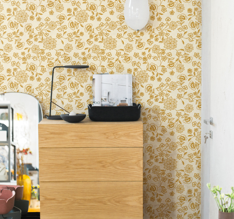 Golden Flower Pattern floral wallpaper - TenStickers