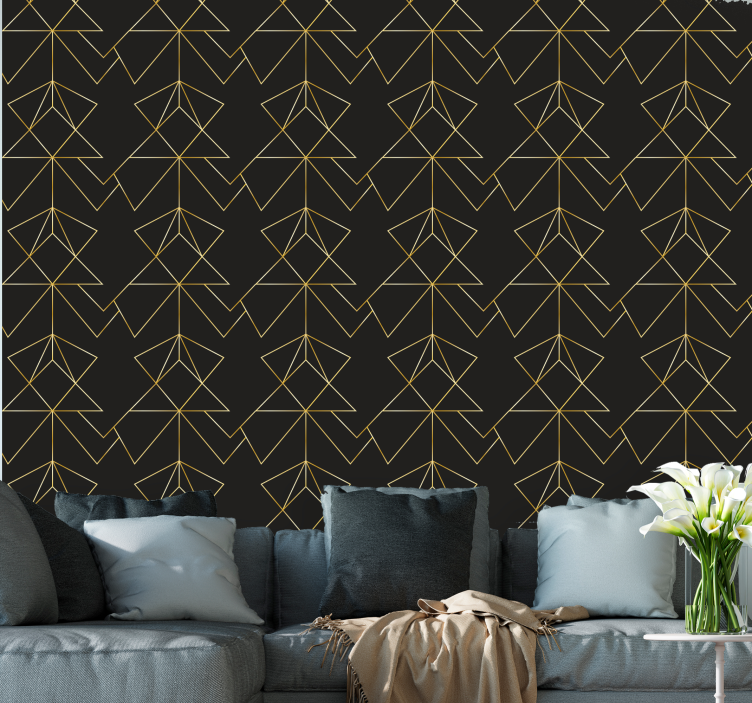Golden leaf shapes wallpaper geometric - TenStickers