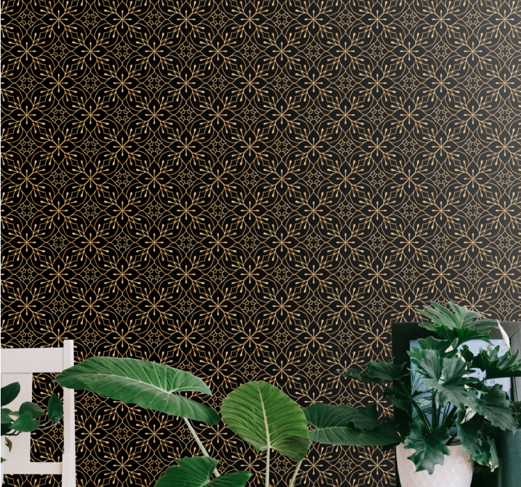 Golden mandala pattern entrance wallpaper - TenStickers