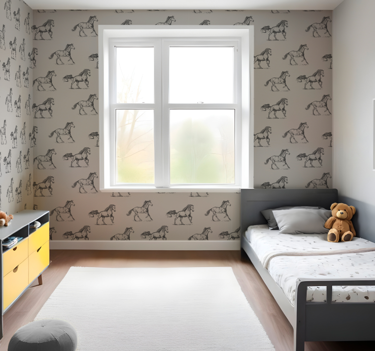 Grey simple pattern horses wallpaper - TenStickers