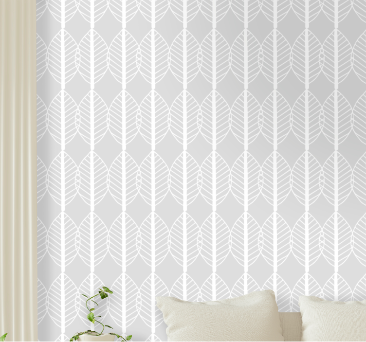 Grey striped motif leaves wallpaper - TenStickers